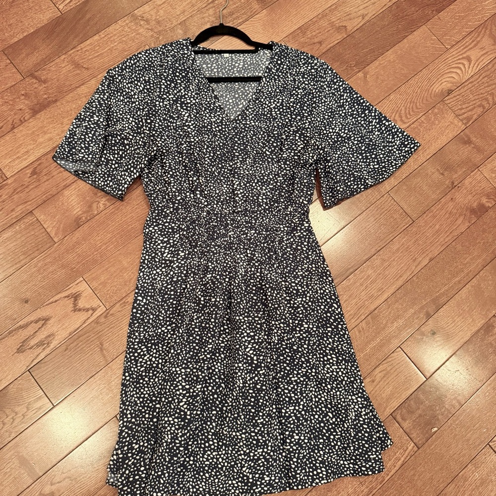 Blue and White Polka Dot V-Neck Dress